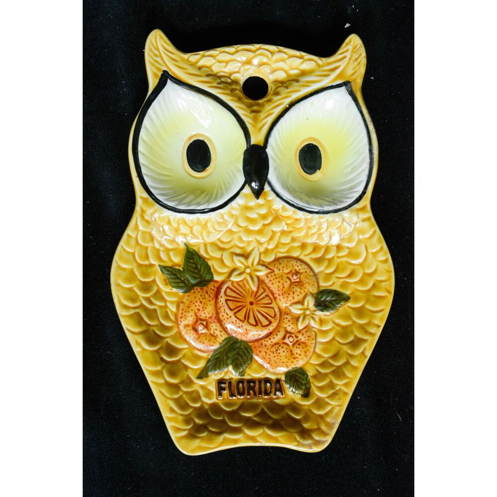 Vintage Florida Souvenir Owl Spoon Rest / Wall Hanging Treasure Craft 70s